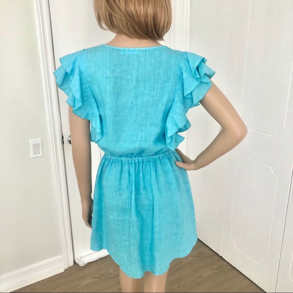 On the Road Aquamarine Linen Ruffle Dress - Picture 4 of 8